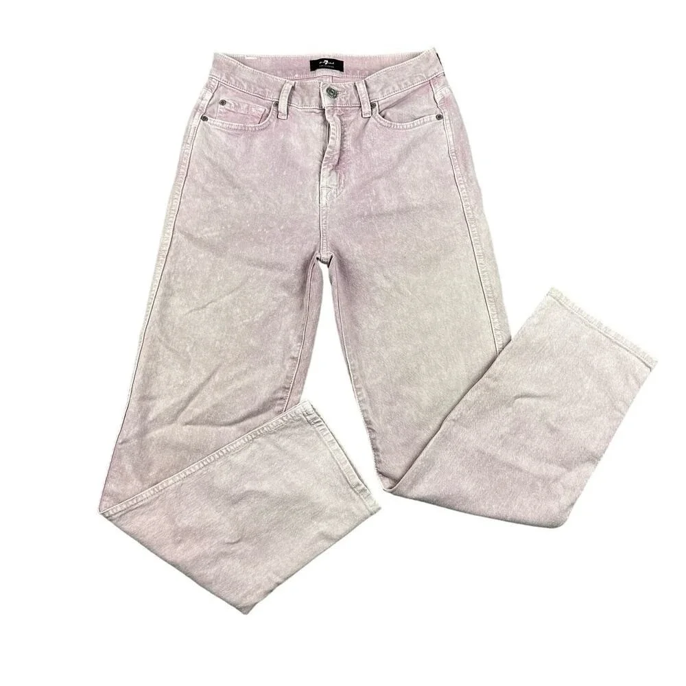 7 For All Mankind High Waist Cropped Straight Jeans Pink Acid Wash Size 26‎